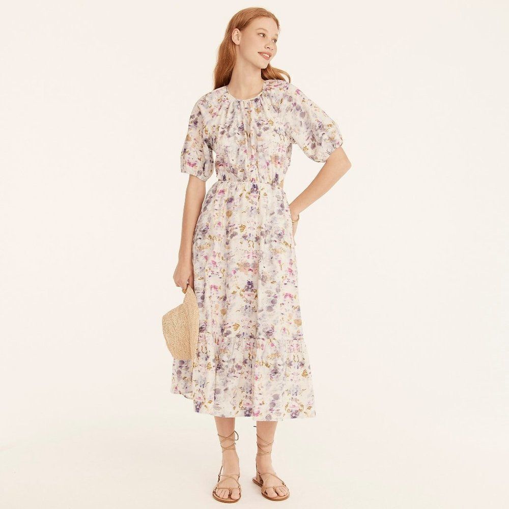 Flora Obscura X J.Crew Side-Cutout Midi Dress in Kaleidoscope‎ Floral  Pl…